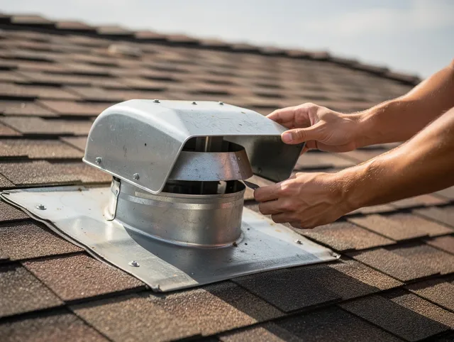 Danbury Dryer Vent Cleaning certified technician safely cleaning a roof-mounted dryer vent in Danbury