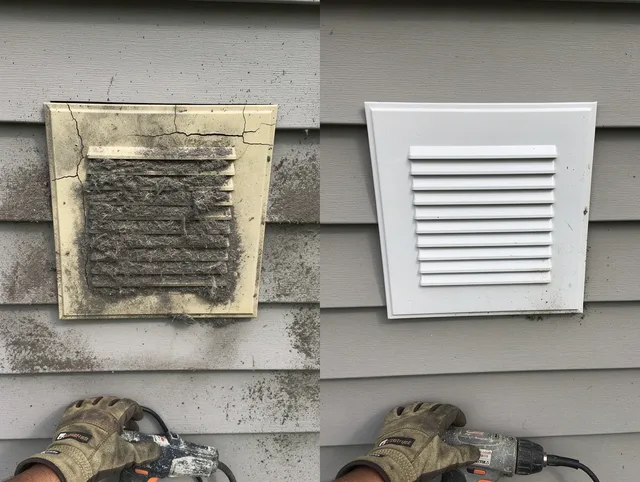 Danbury Dryer Vent Cleaning technician installing high-quality dryer vent cover at a residential property in Danbury