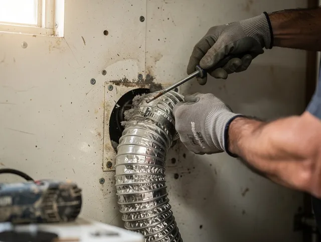 Danbury Dryer Vent Cleaning technician performing precise dryer vent hose installation in Danbury