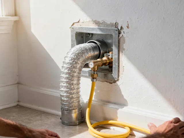 Danbury Dryer Vent Cleaning certified technician performing specialized gas dryer vent cleaning in Danbury